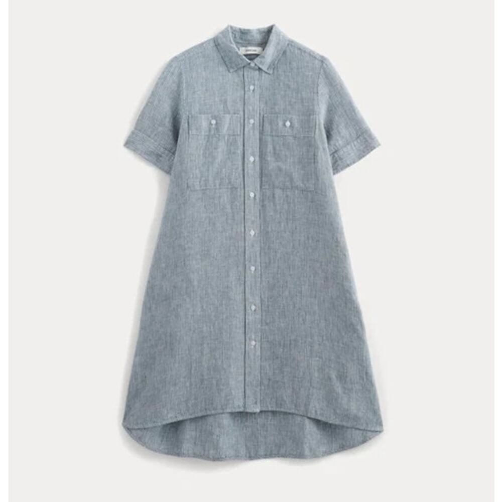 Everlane The Daytripper Dress in Linen Women's L White Blue Oversized High Low